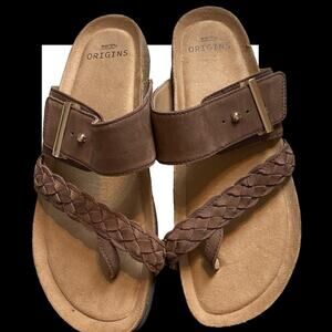 Earth Origins Braided Print Toe-Post Sandals Onida Brown Suede size 9 boho